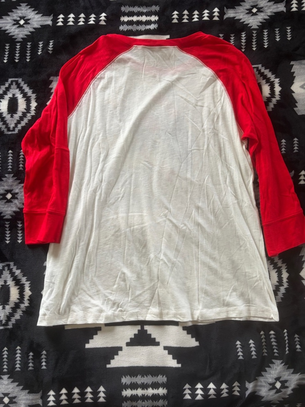 Ariat Red and White Raglan Long-Sleeve Tee with Rodeo Bucking Horse - Picture 2 of 7